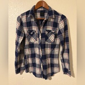 PINK Victoria’s Secret Blue Plaid Flannel Button Down Shirt